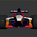 Formula One Car with Red White Blue Orange Livery FedEx Red Bull Logos Number 23
