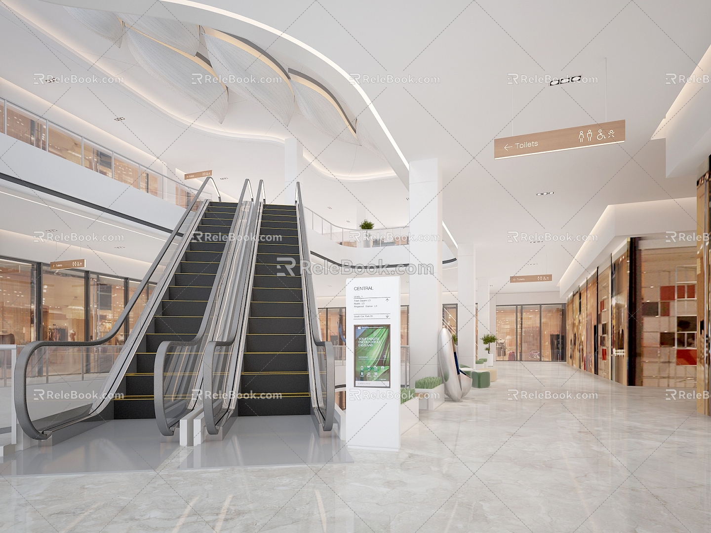 Modern shopping mall mall escalator 3d model