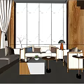 Elegant Modern Hotel Room Interior With Sofa Coffee Table Large Window And Curtains 3d model