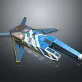 Futuristic Spacecraft Model In Blue White Yellow With Sleek Geometric Design And Wings