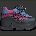 Stylish Blue Pink And Black Sneakers With Thick Sole And Lace Up Design