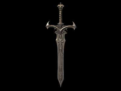 Decorative Medieval Style Sword Weapon With Carved Blade And Crown Shaped Hilt 3d model