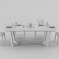 Modern Black Dining Table Set With Four Chairs And Decorative Tableware 3d model