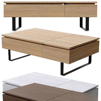 Modern Coffee Table With Wooden Top Drawers Black Metal Legs And White Brown Finish 3d model