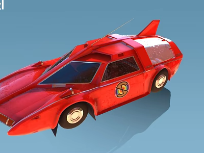 Red Concept Sports Car Featuring Streamlined Body Rear Spoiler And Distinctive Logo 3d model