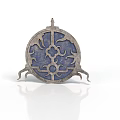 Ancient Decorative Circular Blue Silver Metal Shield With Intricate Patterns And Stand 3d model