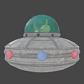 Sci-Fi UFO Model With Green Alien Inside Transparent Dome Colored Lights On Base Metallic Exterior 3d model