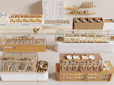 Retail Bakery Display Shelves With Glass Fronts For Fresh Bread And Pastries 3d model