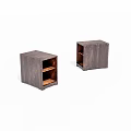 Two Dark Wood Grain Cabinets With Open Shelves And Light Interior 3d model