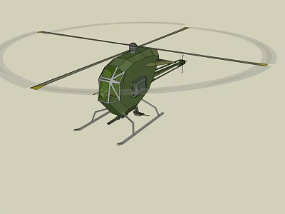 Green Helicopter with Rotors Fuselage Landing Gear and Exterior Design Details 3d model