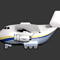 White Passenger Aircraft With Yellow Blue Stripes And Four Engines 3D Render