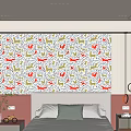 Bed Background Wall with Colorful Dog Pattern Red Green on White Pink Walls and Pillows
