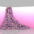 Pink And Purple Flower Sculpture With White Accents On Gradient Background And Reflective Floor