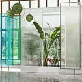 Modern Showroom Interior Design With Glass Partitions Display Cabinets And Green Plants