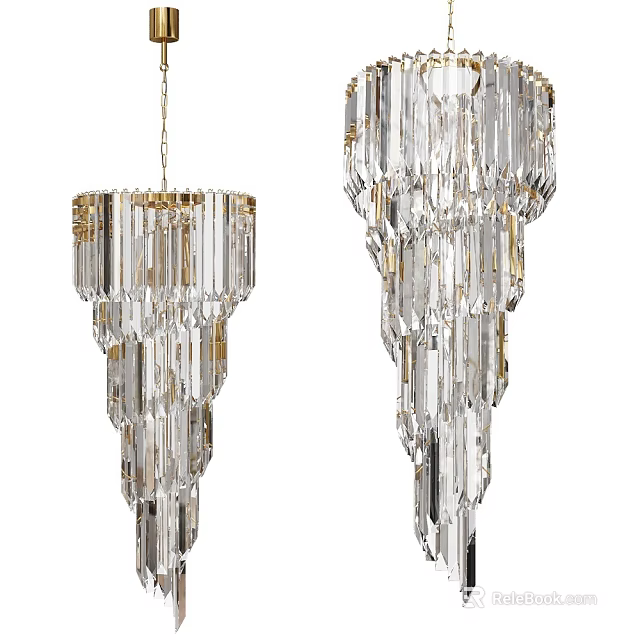 Modern Luxury Crystal Chandeliers Featuring Clear Prisms And Golden Metal Frames 3d model 