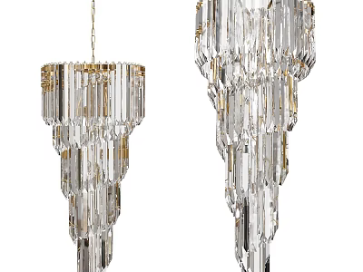 Modern Luxury Crystal Chandeliers Featuring Clear Prisms And Golden Metal Frames 3d model
