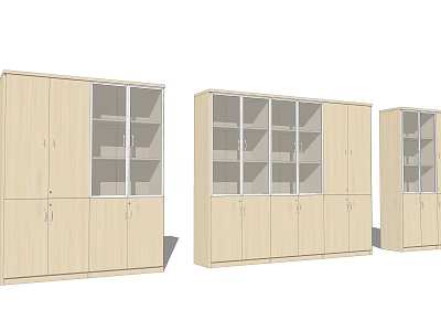 Light Wood Modern Bookcase With Glass And Wooden Doors Multiple Shelves For Storage 3d model