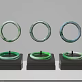 Six Elegant Jade Bracelets With Green White Patterns Displayed On Black Stands
