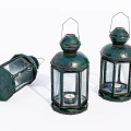 Vintage Green Lanterns With Glass Panels And Metal Frames On White Background