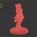 Woman with Long Black Hair in Green Outfit and Veil Dancing 3D Model on Base