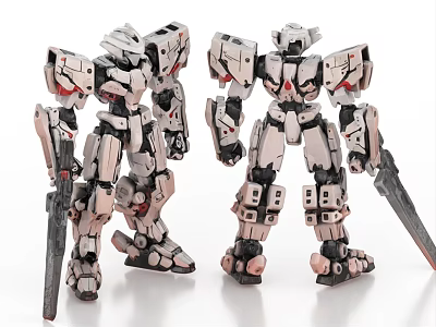 Game Movie Character Mech Robots With Intricate White Red Design And Weapons 3d model