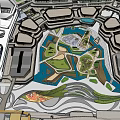 Plaza Landscape Design Featuring Green Spaces Pathways Water Features And Buildings