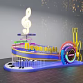 Neon Night Themed Decorative Installation With Music Note Guitar And Fortune Wheel