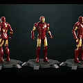 Iron Man Movie and Game Character with Red Gold Armor Standing on Black Base