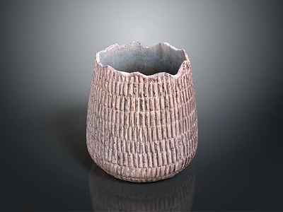 Pink Carved Ceramic Sculpture With Vertical Textured Stripes And Irregular Edge 3d model