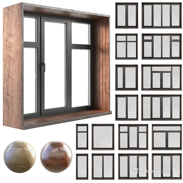 Modern Casement Windows With Wooden Frame And Multiple Design Styles For Residential Buildings 3d model 
