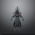 Futuristic Silver Blue Mech Figure With Decorative Armor And Crown Headpiece