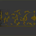 Arched Decorative Fence With Gray And Yellow Intricate Carvings And Scroll Designs