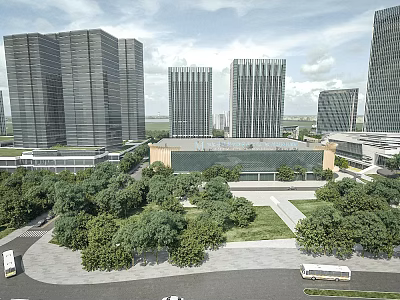 Aerial View Urban Planning With Modern High Rise Buildings Green Spaces And Plaza 3d model