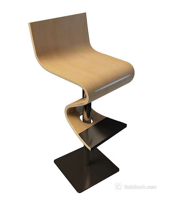 Tech Exhibition Hall Featuring Modern Wooden Spiral Design Chair With Metal Base 3d model 