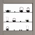 Elegant Tea Sets Arranged On Multiple Shelves In White Display Cabinet 3d model