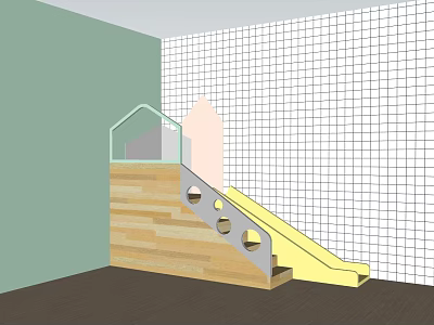 Indoor Kids Playground Equipment With Wooden Stairs And Yellow Slide 3d model