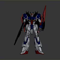 Blue White Red Winged Robot Standing With Weapon In Detailed Sci Fi Design 3d model