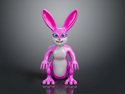 Pink Rabbit Cartoon Toy With Big Ears White Belly And Blue Eyes 3d model