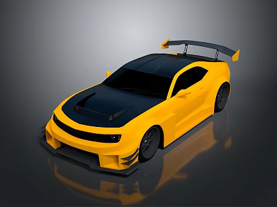 Yellow Sports Car With Black Roof And Rear Spoiler Modified Exterior Design And Aerodynamic Features 3d model