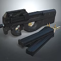 Black Tactical Assault Rifle with Magazines and Bullets on Gray Background 3d model