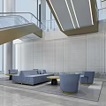 Elegant Modern Spacious Lobby Reception Desk With Marble Design Lighting And Elevators