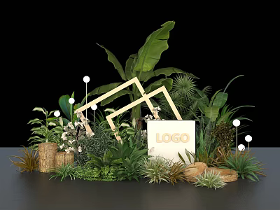 Natural Green Plant Display With Geometric Frame LOGO Sign And Decorative Lights 3d model
