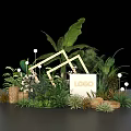 Natural Green Plant Display With Geometric Frame LOGO Sign And Decorative Lights