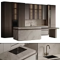 Elegant Modern Kitchen Interior Design With Marble Island Counter And Wooden Cabinets
