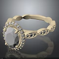 Cream Colored Ring with Oval Transparent Gemstone and Small Bead Decorations on Braided Pattern Band 3d model