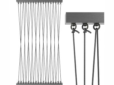 Modern Room Divider With Vertical Metal Cables And Black Frame Structure 3d model