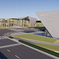 Modern Commercial Street With Modern Architecture Open Plazas Parking Areas And Green Landscaping