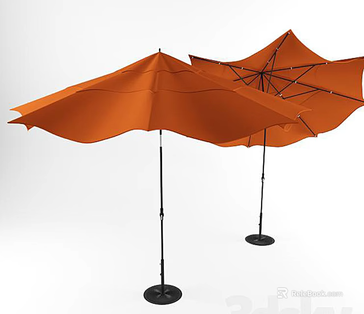 Orange Outdoor Sunshade Umbrellas With Black Frames And Stable Bases For Patio Use 3d model 