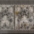 Gray Beige Square Rugs With Fringed Edges And Abstract Texture On Wooden Floor