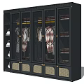 Modern Dark Wardrobe With Glass Doors Decorative Patterns And Hanging Clothes 3d model